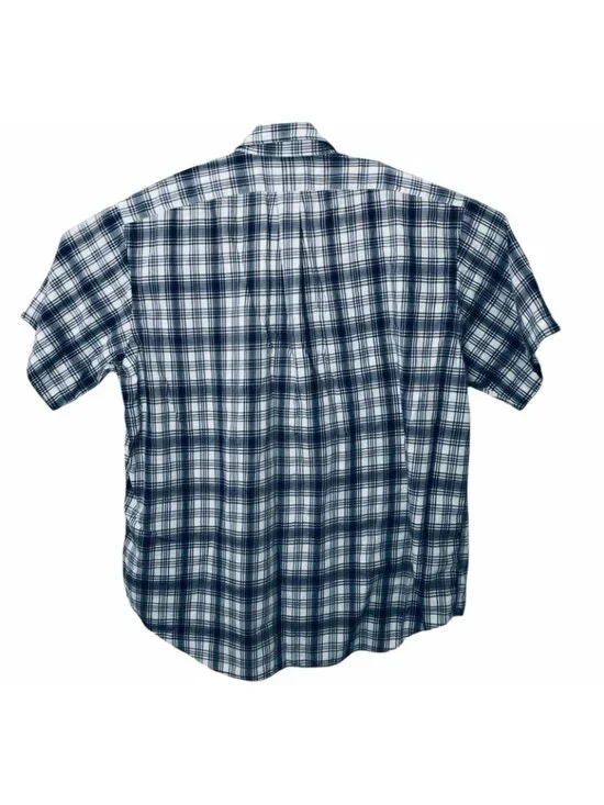 Lauren Ralph Lauren Button Up Shirt Mens XL Short Sleeve Navy Blue Plaid Logo - Picture 4 of 4